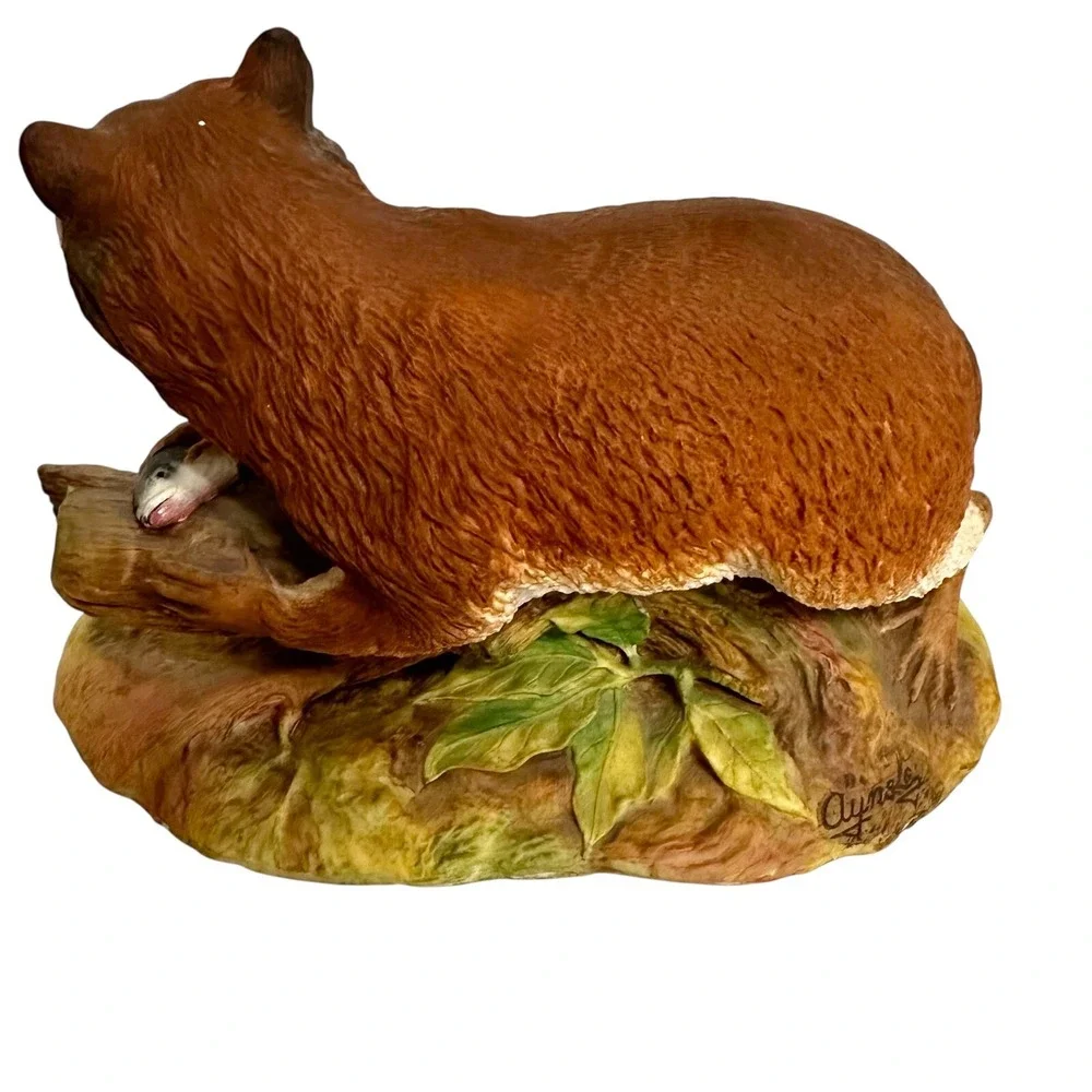 Vintage Aynsley Raccoon with Fish Figurine Statue Animal Lover Decor Collectible